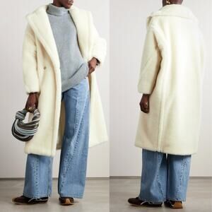 $4290 Max Mara White Ivory Tedgirl Teddy Long Coat Jacket size Medium